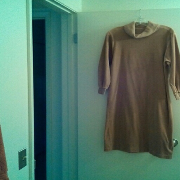 Vintage 60's Tan Velour Cowl Neck Dress.  Size M - Picture 1 of 2